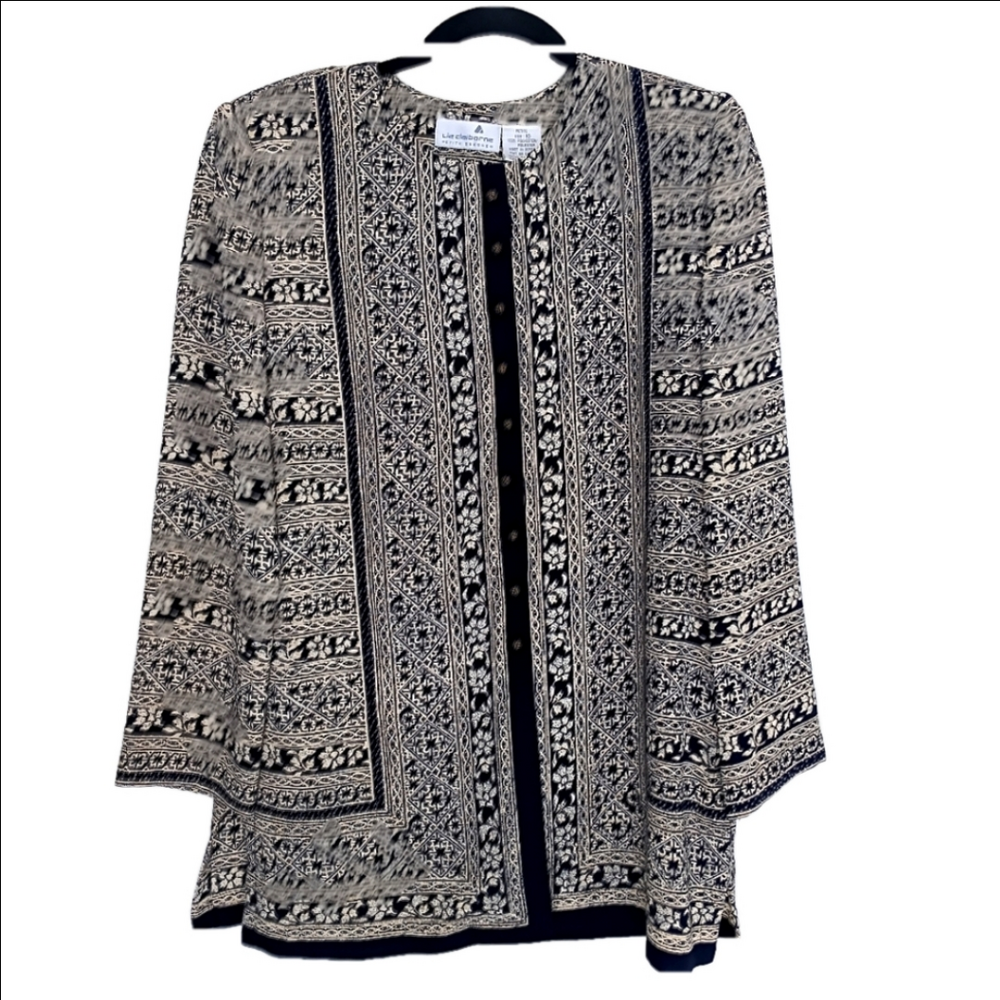 Liz‎ Claiborne Blazer Size 10 Petite Women's Black & Cream Button Down Jacket